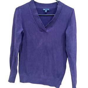 Gap Womens Purple Cotton‎ Blend V Neck Long Sleeve Pullover Sweater Medium